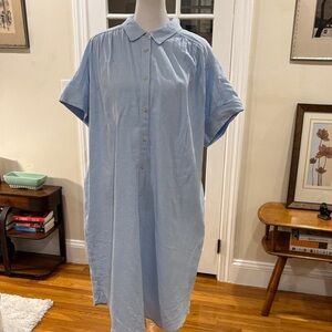 Well Worn Light Blue Linen & Viscose Blend Shirt Dress. Button down. Size L